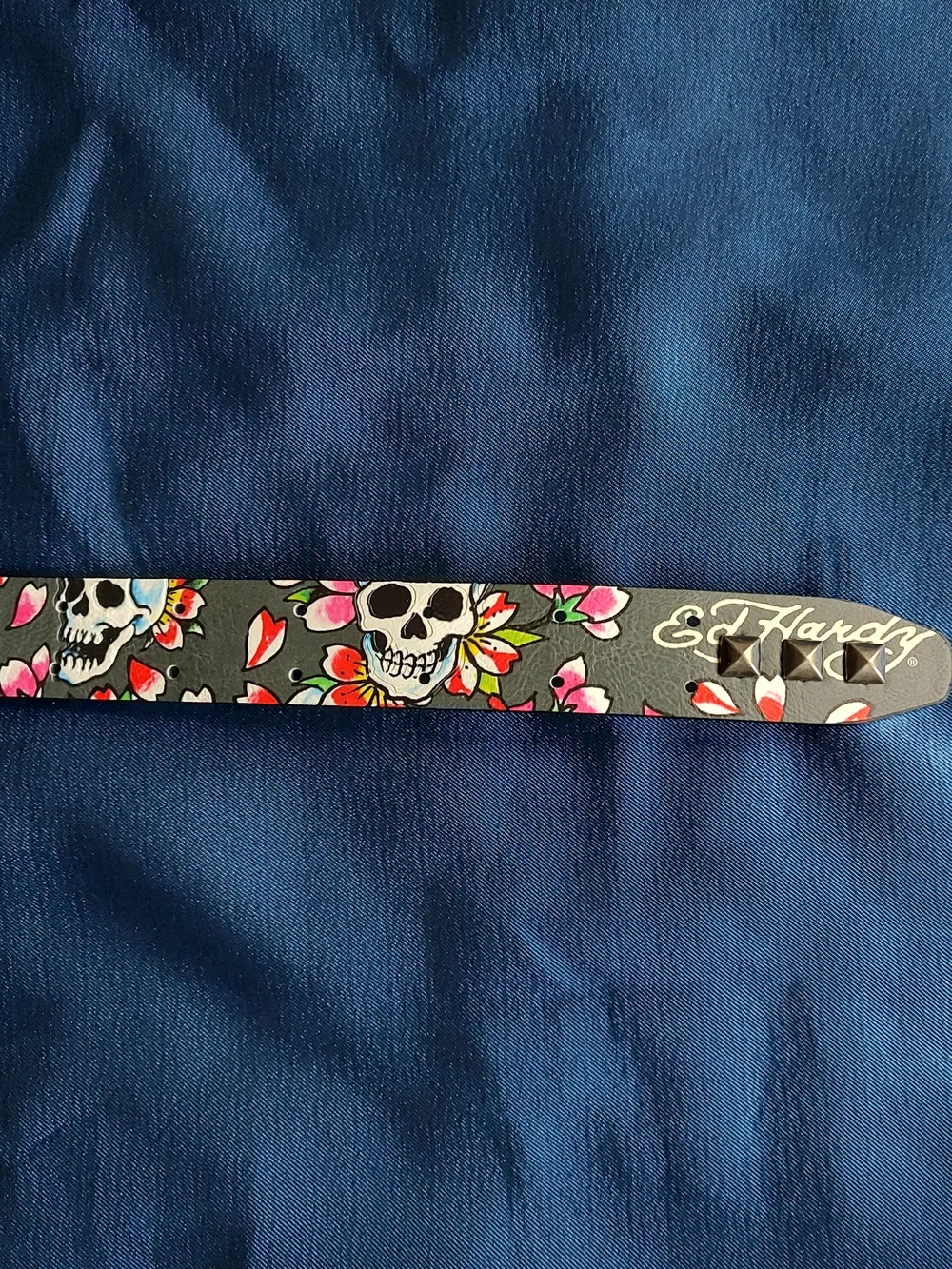 Ed Hardy Tattoo Print Faux Leather Belt With Studs Mens Size 40 NEW